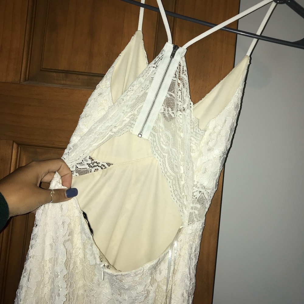 Mini Open Back White Lace Dress